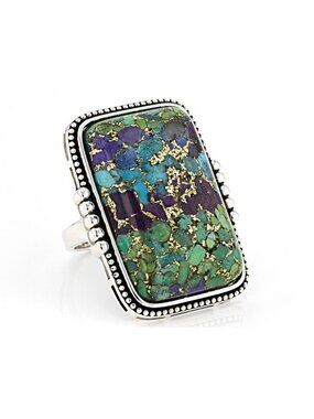 Turquoise Sterling Silver Ring Size 10 Large Purple Green Blue Statement Piece